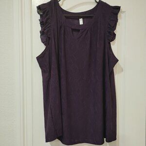 Per Seption Purple Sleeveless Blouse Ruffled Shoulders Keyhole Detail | Size 2XL